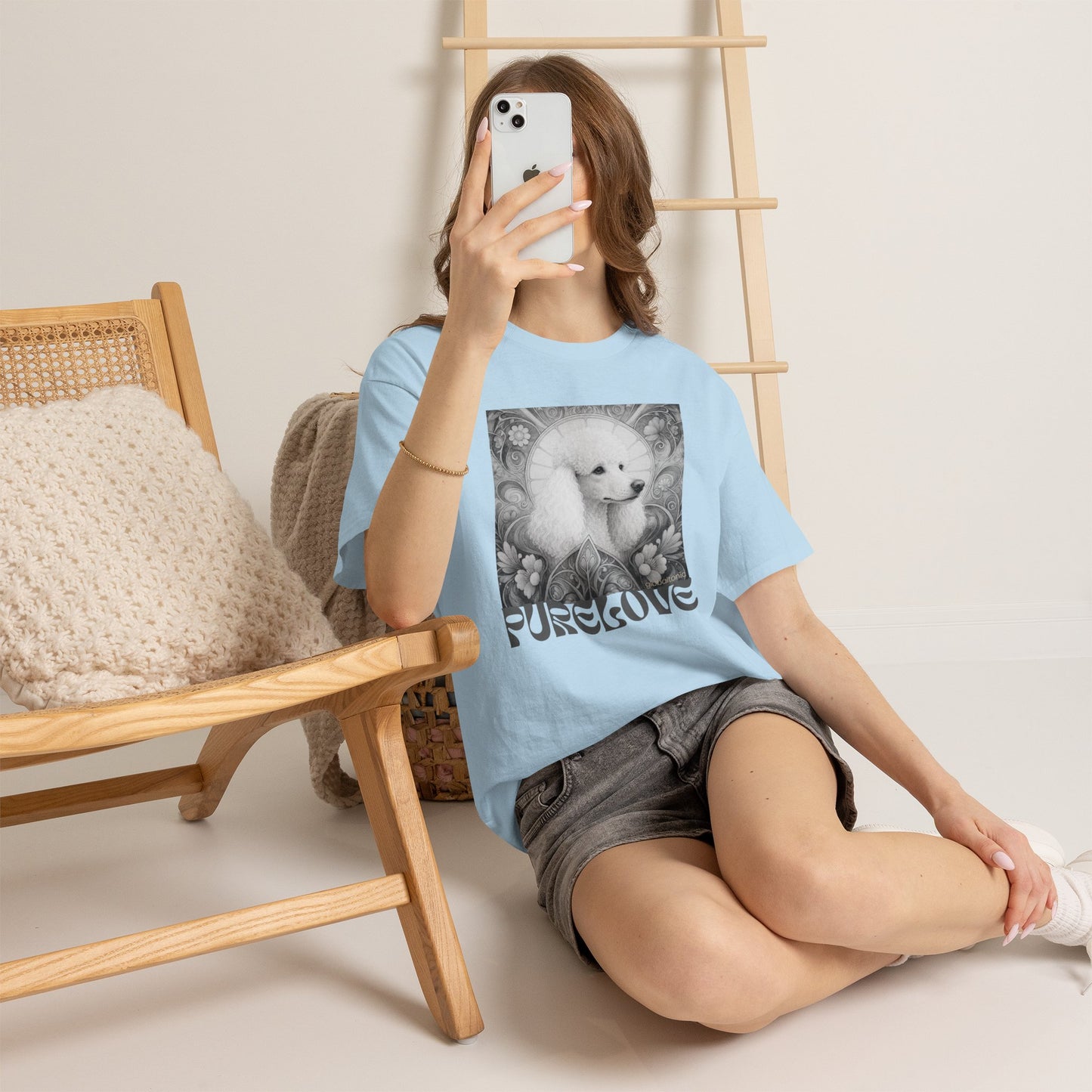 Poodle White Vintage Unisex Cotton Tee for Dog Lovers (Black & White)