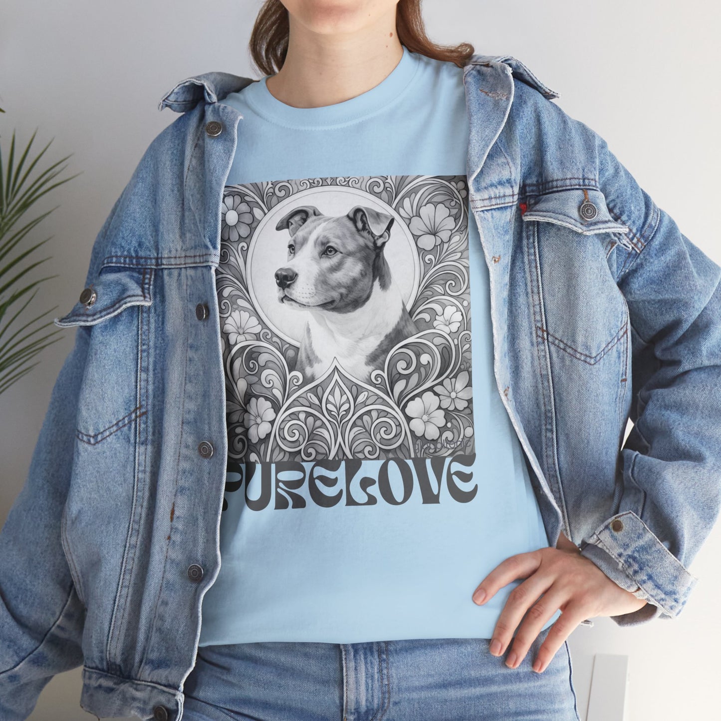 Staffy Grey & White Vintage Unisex Cotton Tee for Dog Lovers (Black & White T-Shirt)