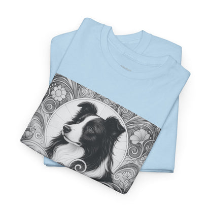 Border Collie Vintage Unisex Cotton Tee for Dog Lovers (Black & White)