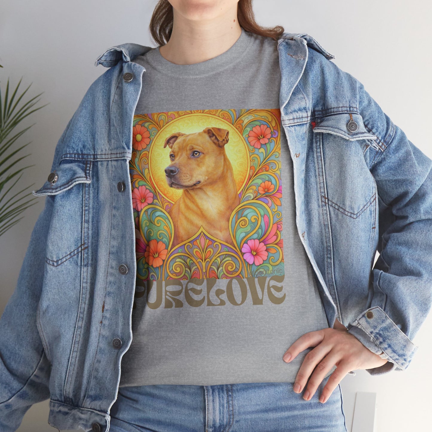 Staffy Tan Vintage Graphic T-Shirt – Unisex Cotton Tee for Dog Lovers