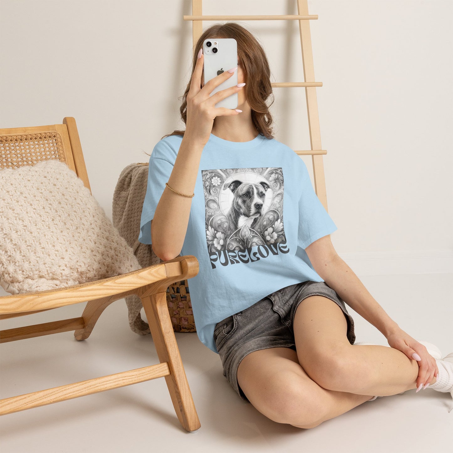 Staffy (Coco) Bull Terrier Vintage Unisex Cotton Tee for Dog Lovers (Black & White)