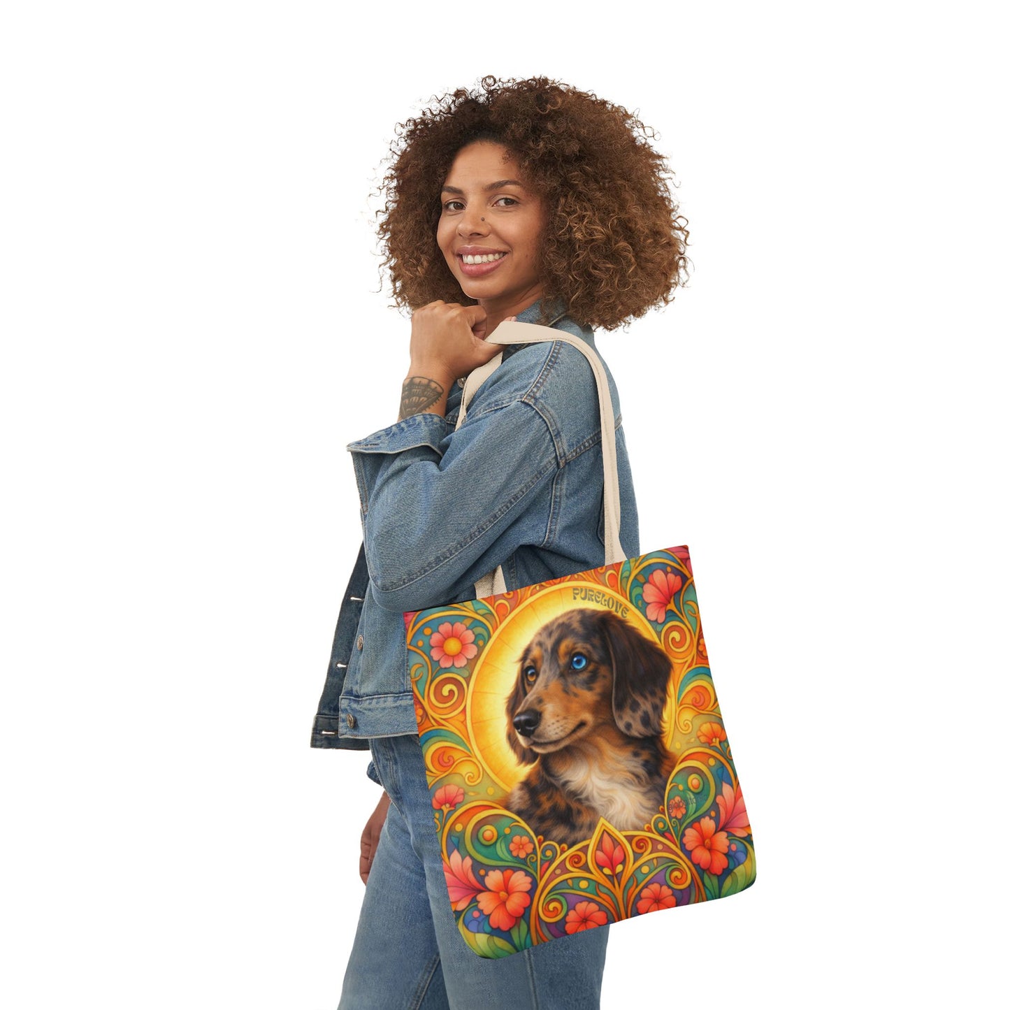 Dachshund Merle Wirehaired All-Over Print Canvas Tote Bag – Colourful Artistic Dog Lover Gift