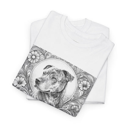 Staffy Brown Brindle Vintage Graphic T-Shirt – Unisex Cotton Tee for Dog Lovers (Black & White)