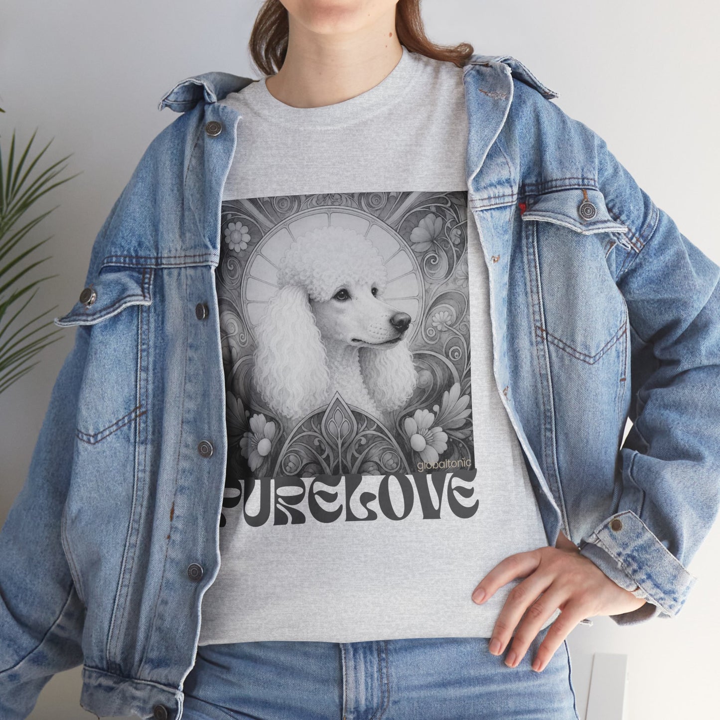 Poodle White Vintage Unisex Cotton Tee for Dog Lovers (Black & White)