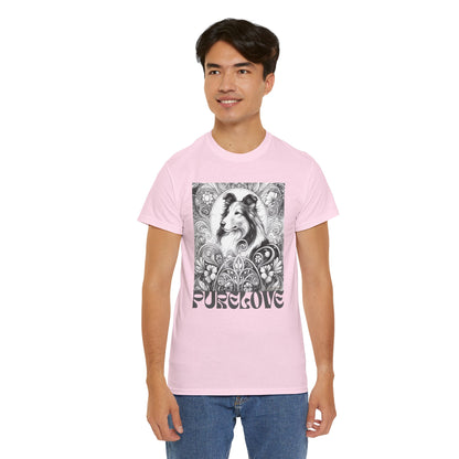Collie Vintage Unisex Cotton Tee for Dog Lovers (Black & White)
