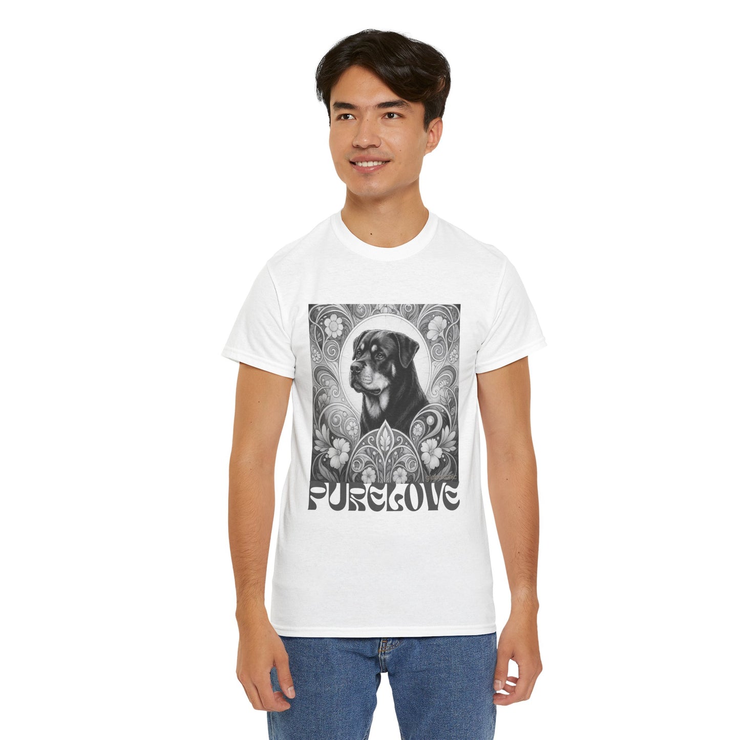 Rottweiler Buddha Vintage Unisex Cotton Tee for Dog Lovers (Black & White T-Shirt)