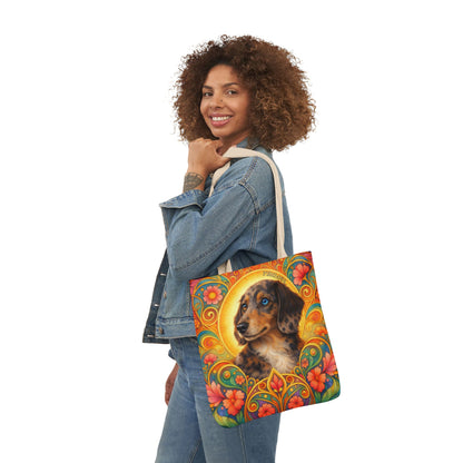 Dachshund Merle Wirehaired All-Over Print Canvas Tote Bag – Colourful Artistic Dog Lover Gift