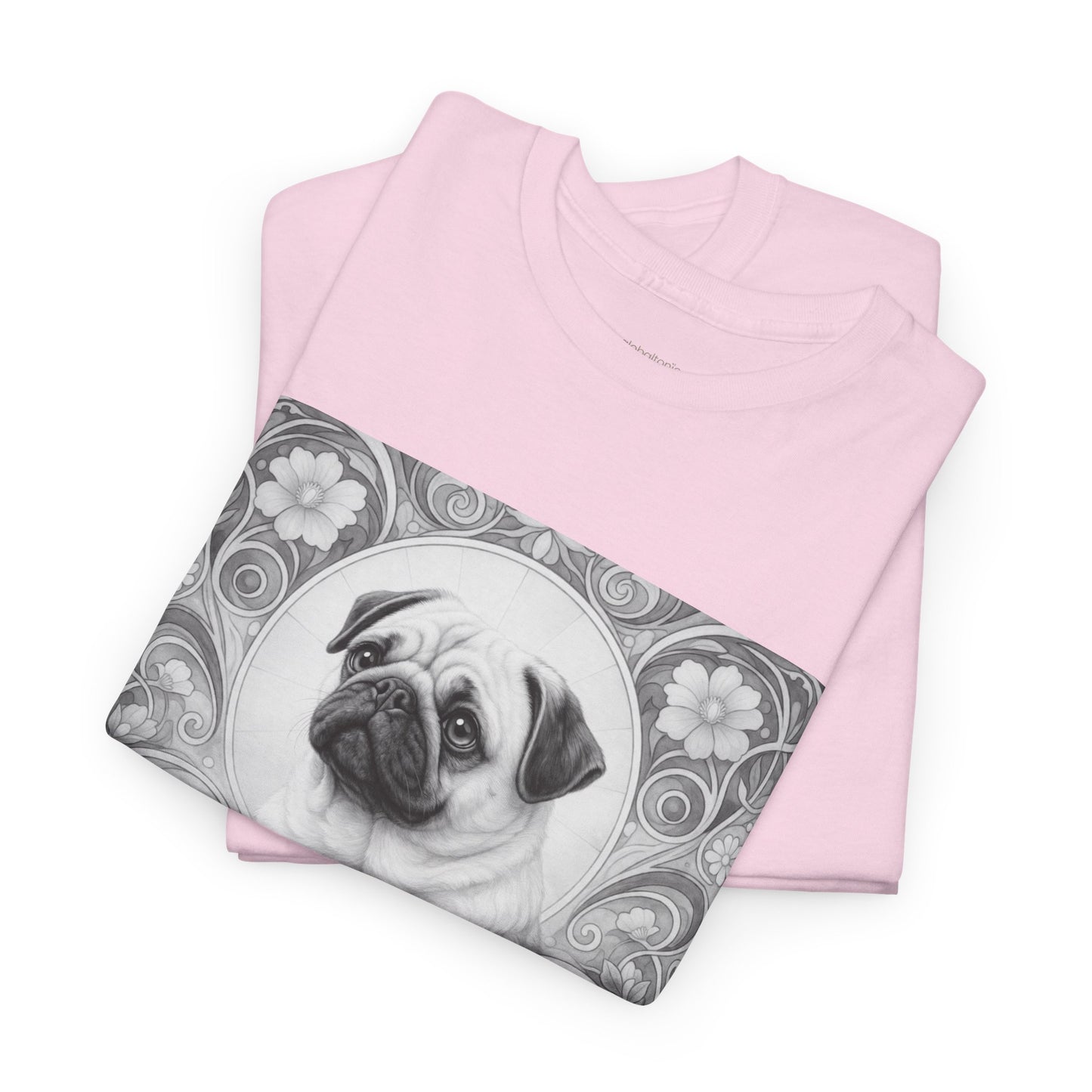 Pug Tan Vintage Unisex Cotton Tee for Dog Lovers (Black & White T-Shirt)
