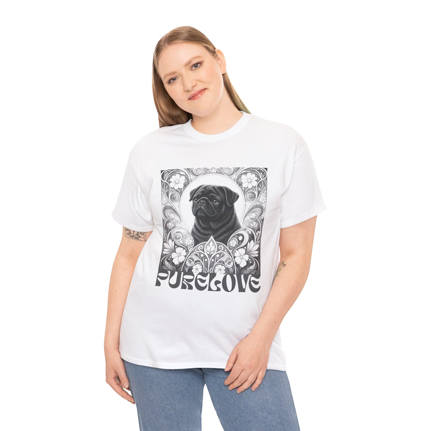Pug Black Vintage Unisex Cotton Tee for Dog Lovers (Black & White T-Shirt)