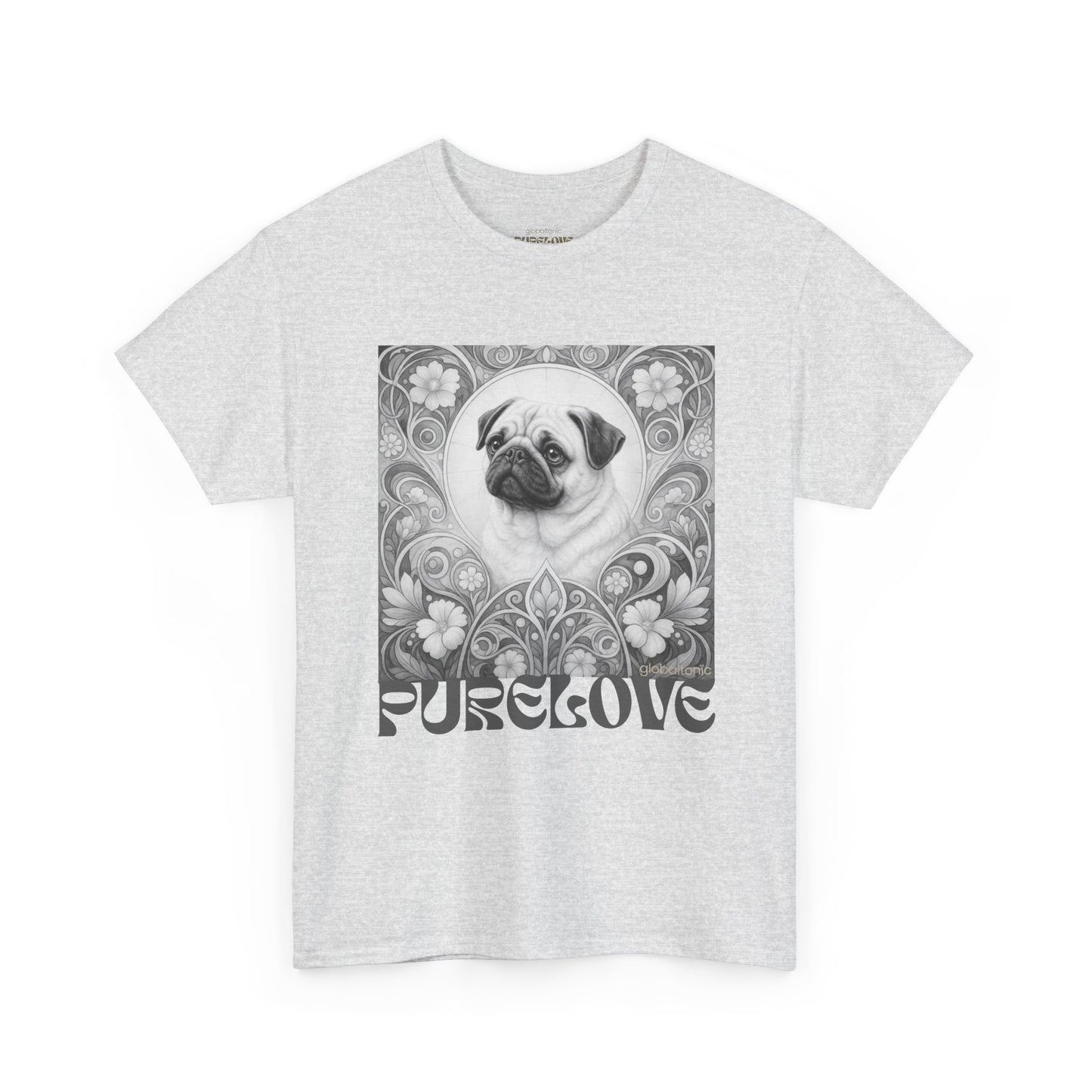 Pug Tan Vintage Unisex Cotton Tee for Dog Lovers (Black & White T-Shirt)