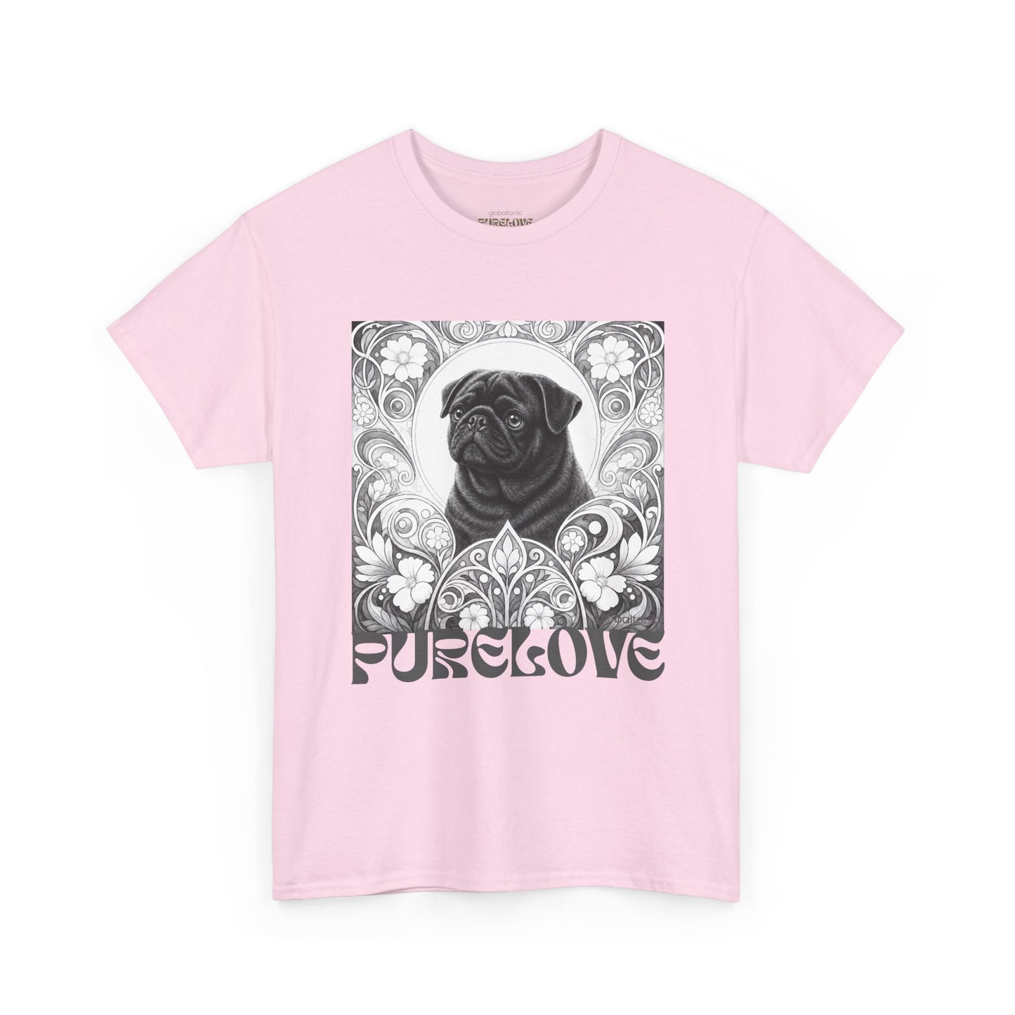 Pug Black Vintage Unisex Cotton Tee for Dog Lovers (Black & White T-Shirt)