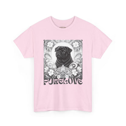Pug Black Vintage Unisex Cotton Tee for Dog Lovers (Black & White T-Shirt)