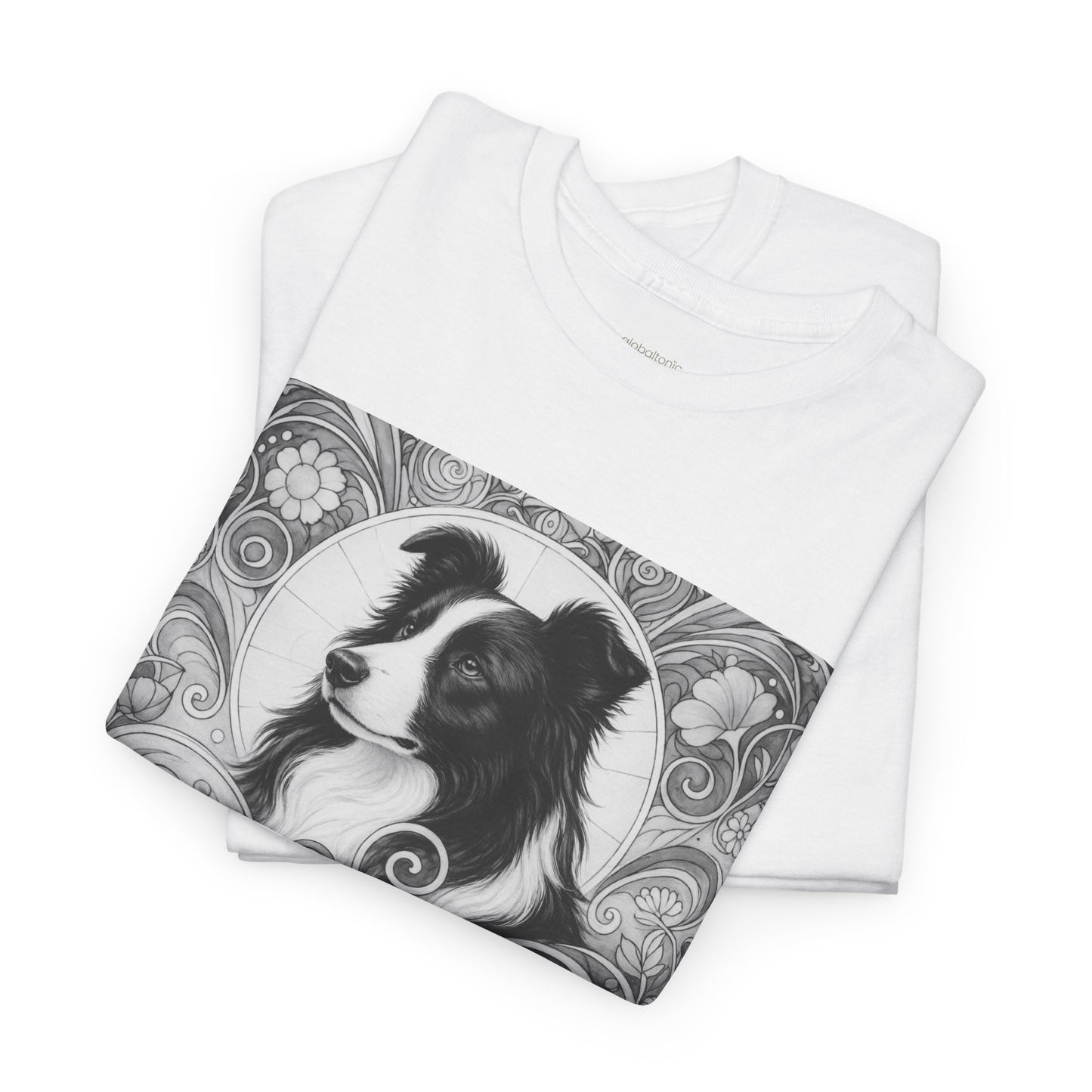 Border Collie Vintage Unisex Cotton Tee for Dog Lovers (Black & White)