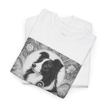 Border Collie Vintage Unisex Cotton Tee for Dog Lovers (Black & White)