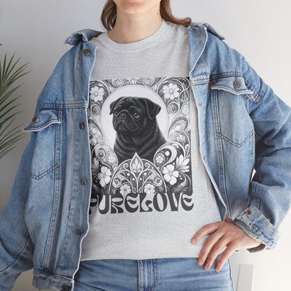 Pug Black Vintage Unisex Cotton Tee for Dog Lovers (Black & White T-Shirt)