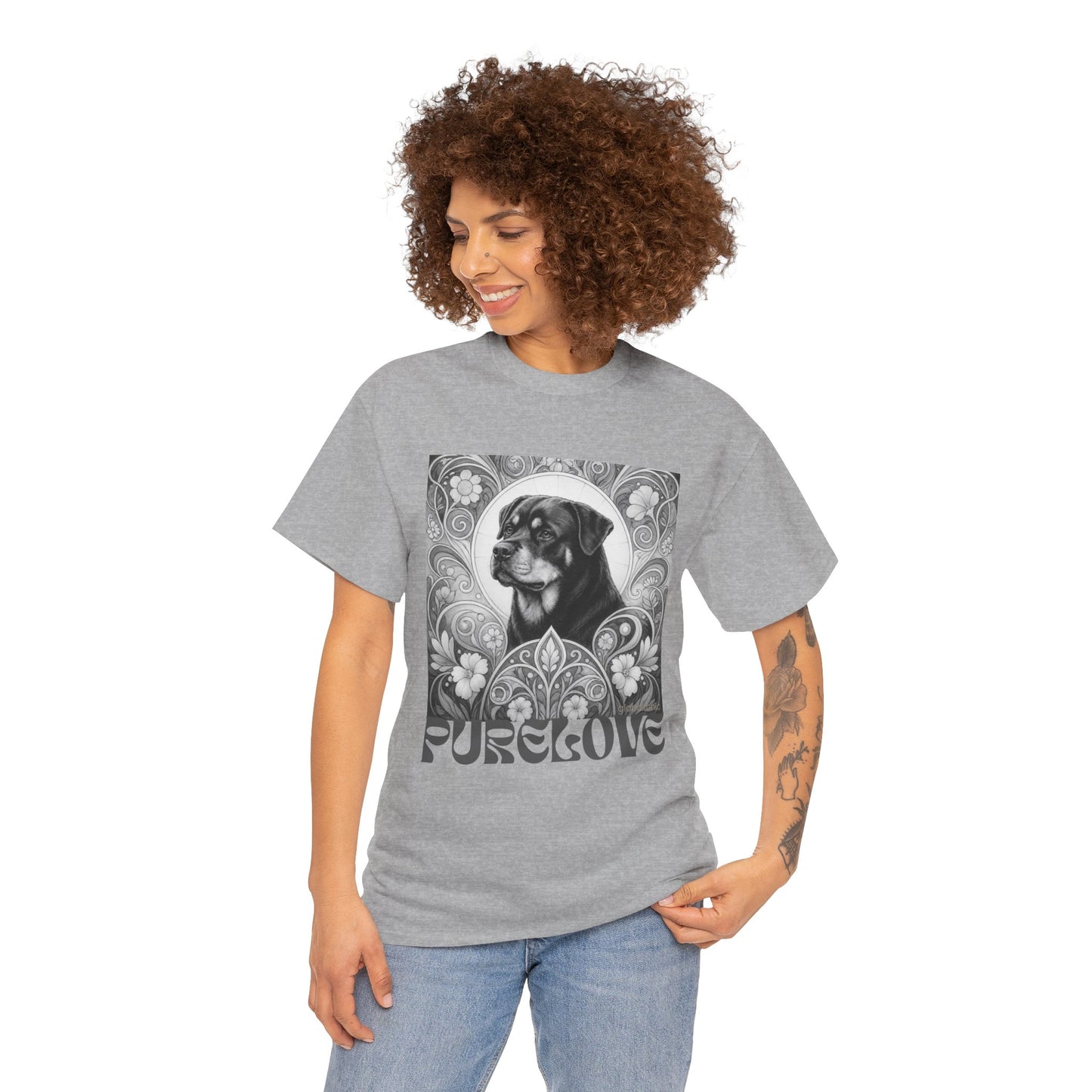 Rottweiler Buddha Vintage Unisex Cotton Tee for Dog Lovers (Black & White T-Shirt)