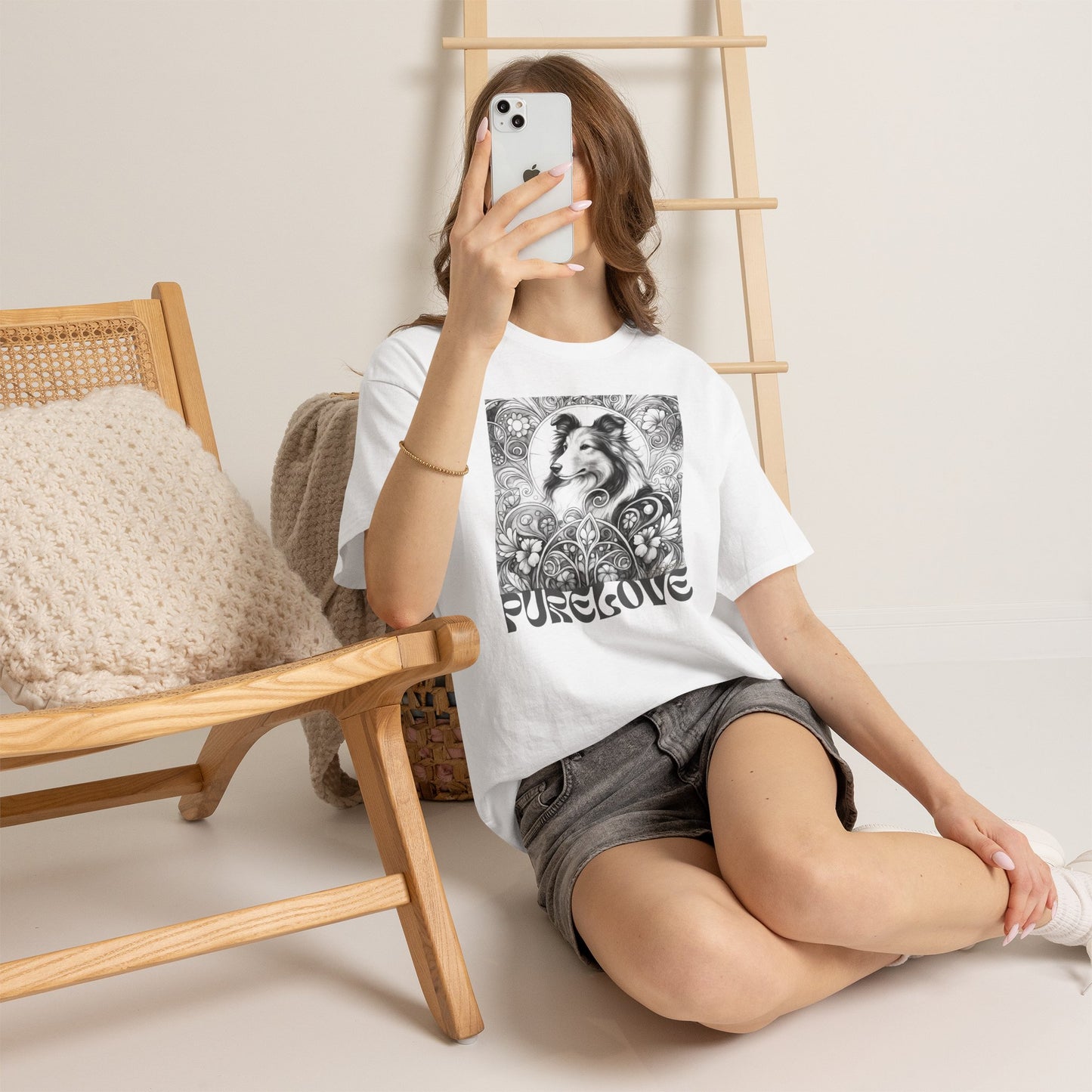 Collie Vintage Unisex Cotton Tee for Dog Lovers (Black & White)