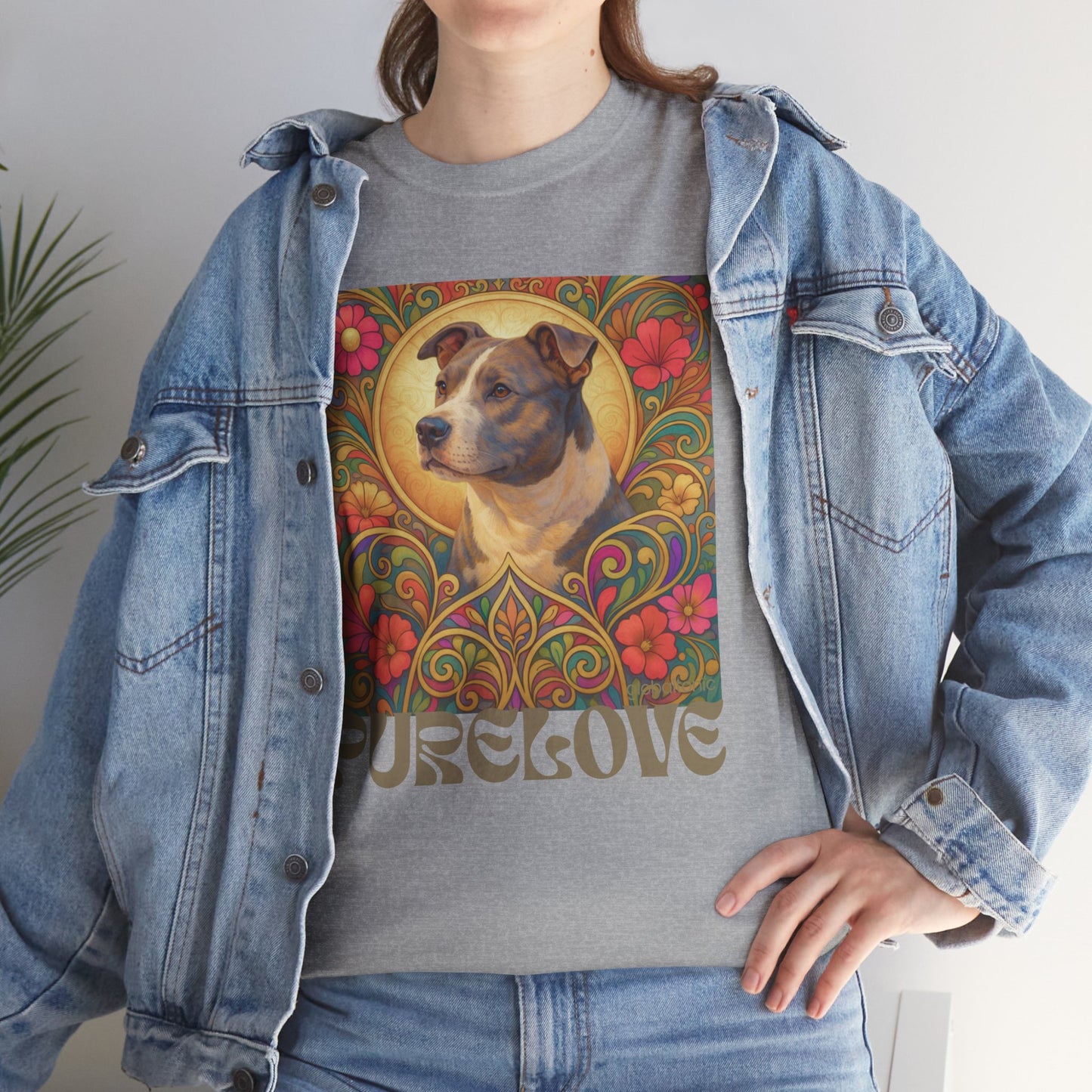 Staffy Grey & White Vintage Graphic T-Shirt – Unisex Cotton Tee for Dog Lovers