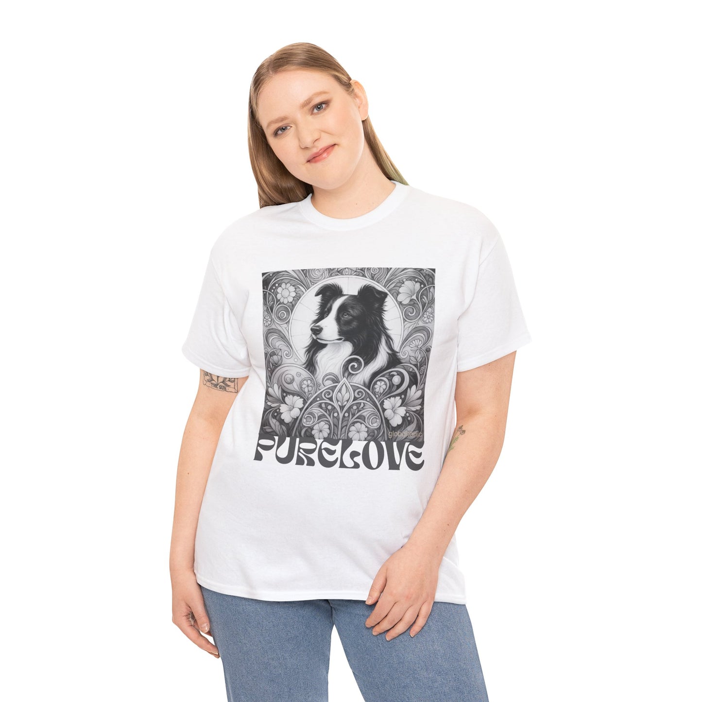 Border Collie Vintage Unisex Cotton Tee for Dog Lovers (Black & White)