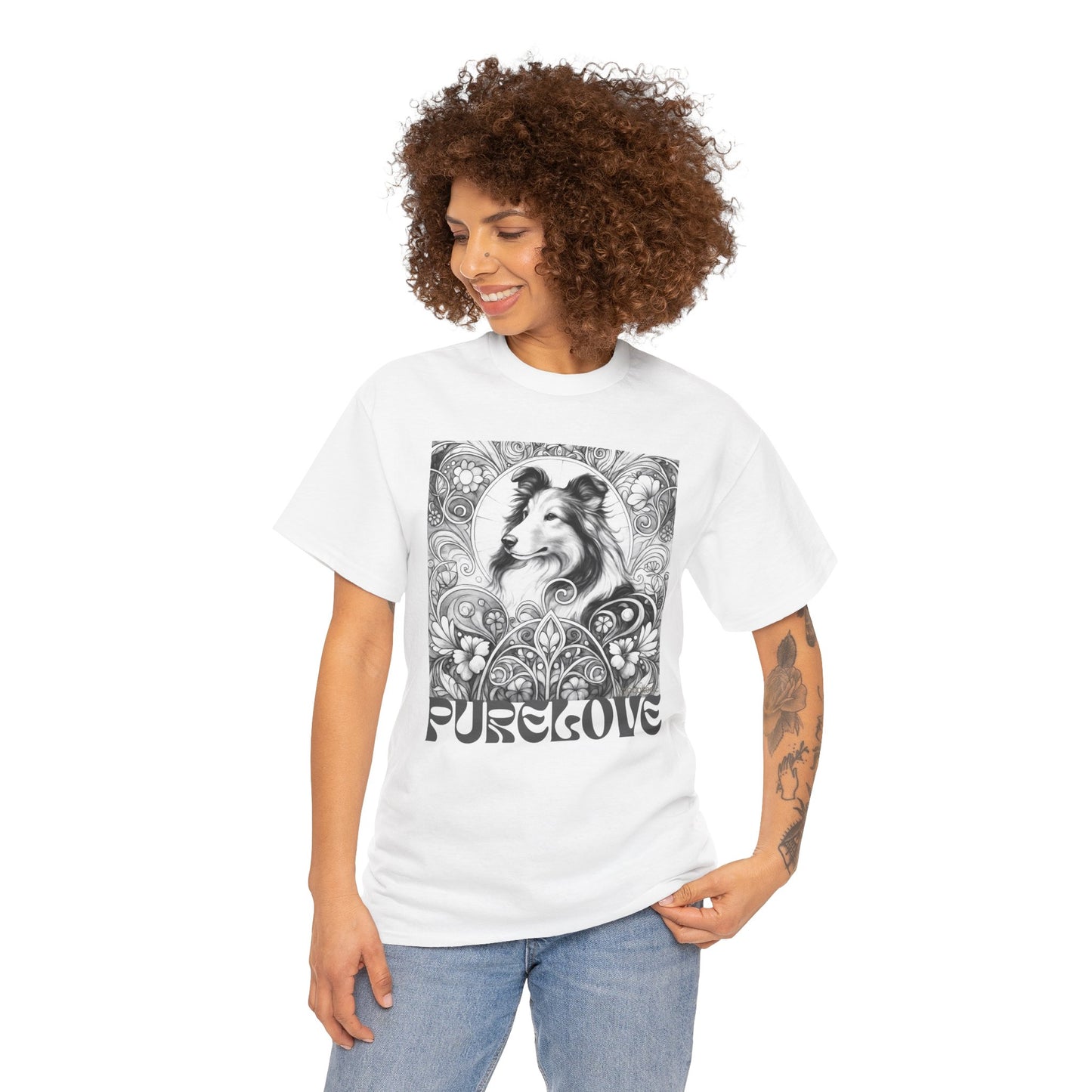 Collie Vintage Unisex Cotton Tee for Dog Lovers (Black & White)