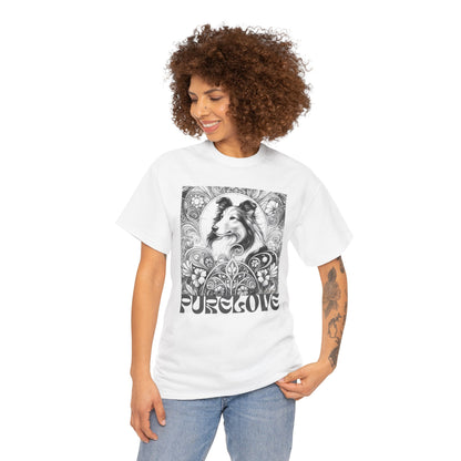 Collie Vintage Unisex Cotton Tee for Dog Lovers (Black & White)
