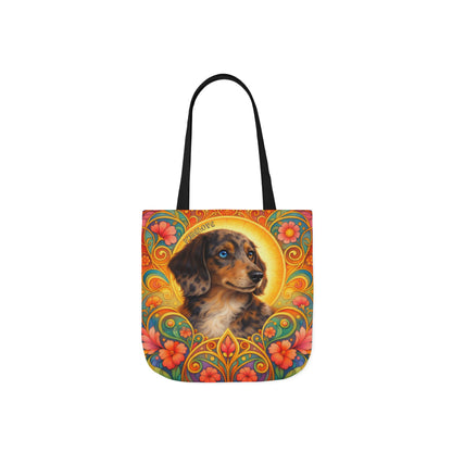 Dachshund Merle Wirehaired All-Over Print Canvas Tote Bag – Colourful Artistic Dog Lover Gift