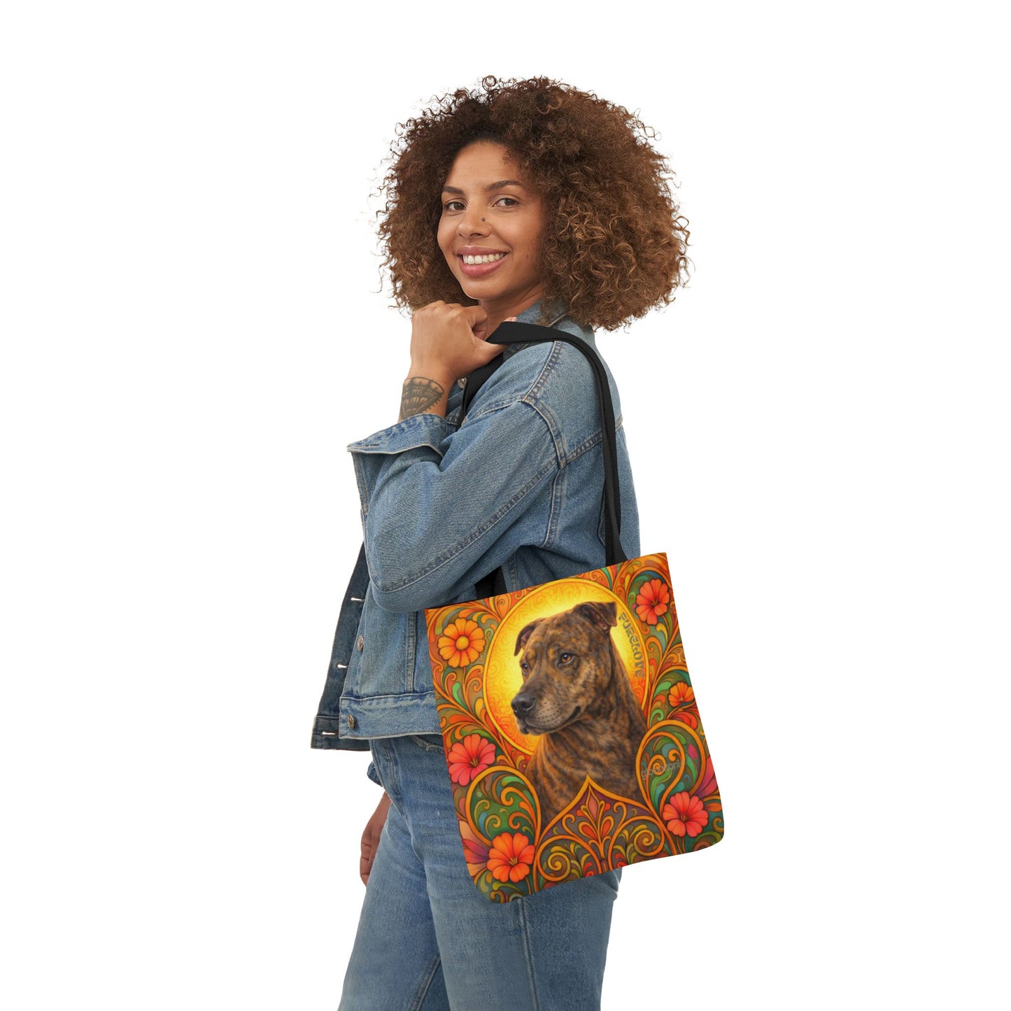 Staffy Brown All-Over Print Canvas Tote Bag – Colourful Artistic Dog Lover Gift