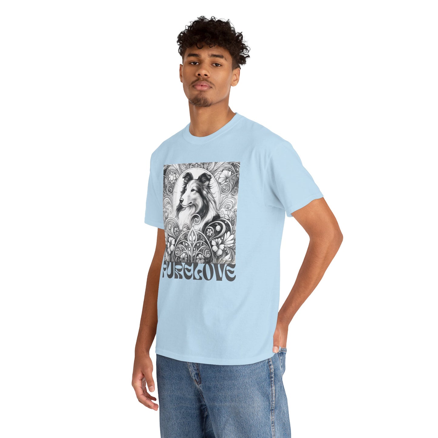 Collie Vintage Unisex Cotton Tee for Dog Lovers (Black & White)