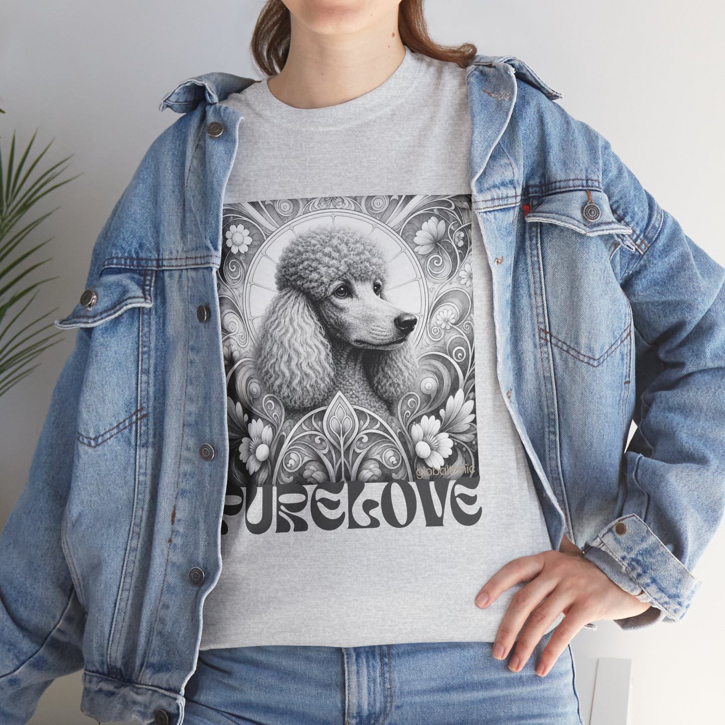 Poodle Grey Vintage Unisex Cotton Tee for Dog Lovers (Black & White)