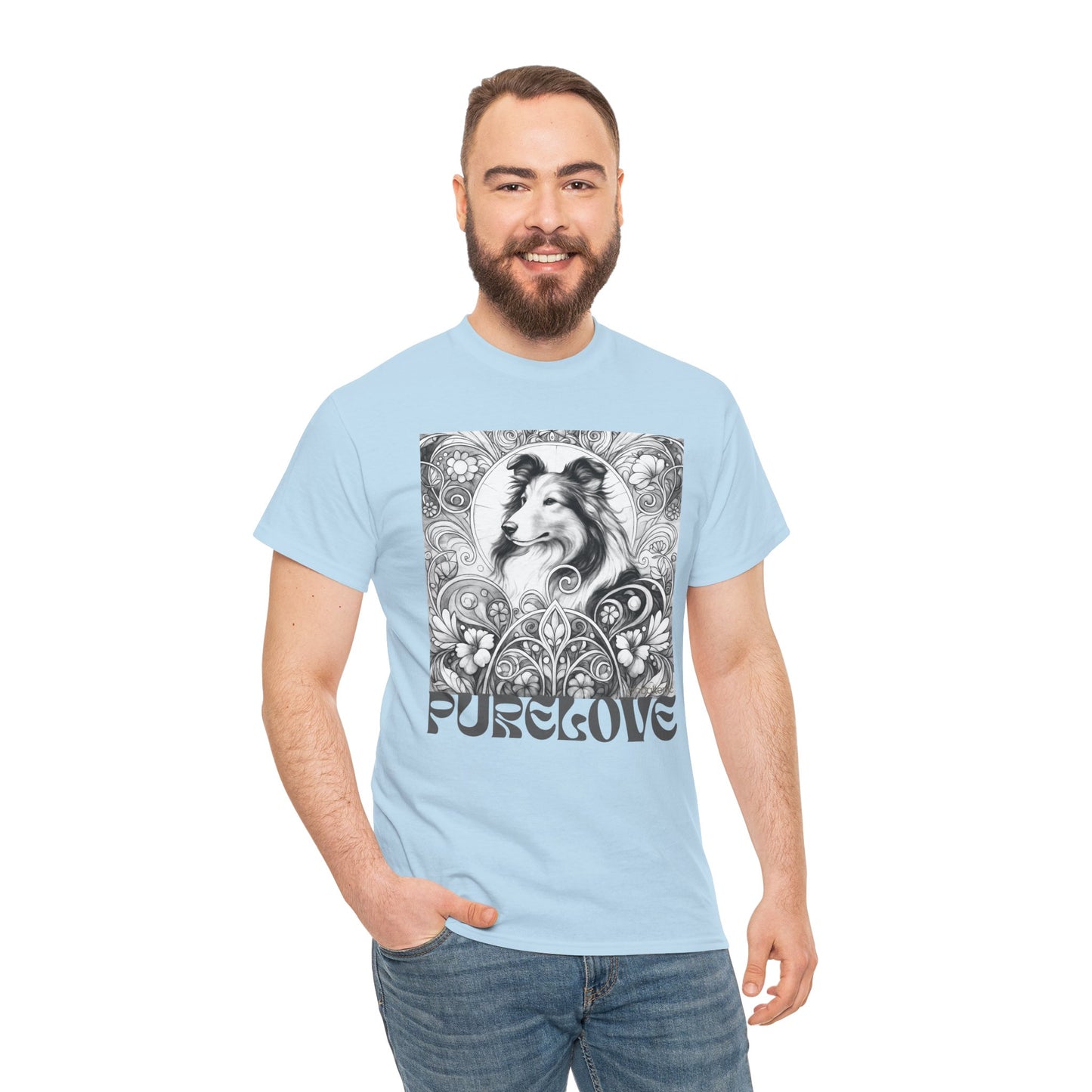 Collie Vintage Unisex Cotton Tee for Dog Lovers (Black & White)