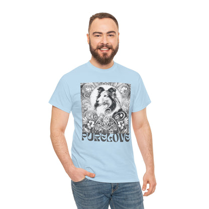Collie Vintage Unisex Cotton Tee for Dog Lovers (Black & White)