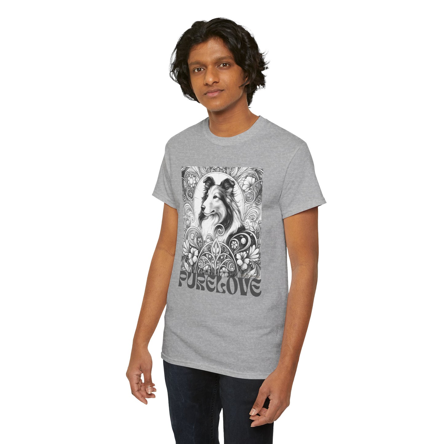 Collie Vintage Unisex Cotton Tee for Dog Lovers (Black & White)