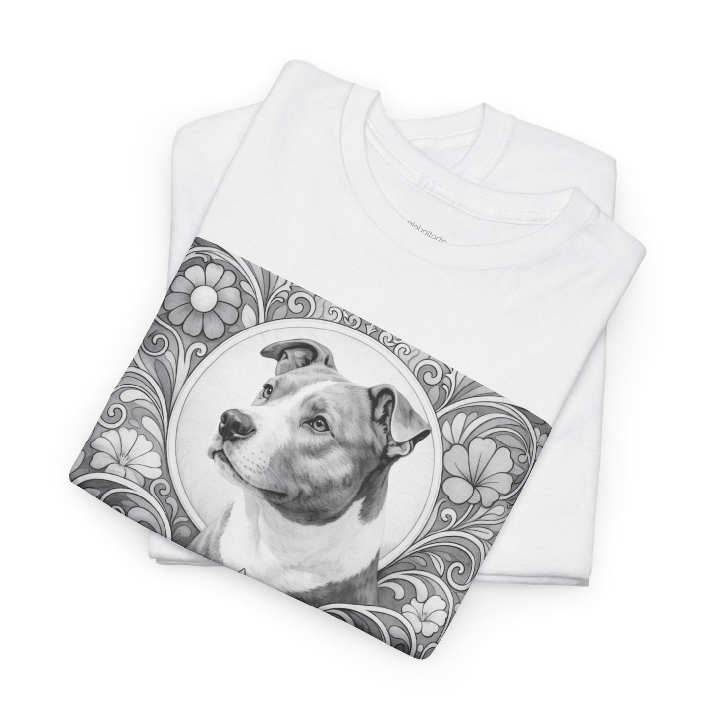Staffy Grey & White Vintage Unisex Cotton Tee for Dog Lovers (Black & White T-Shirt)