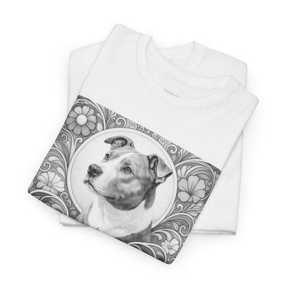 Staffy Grey & White Vintage Unisex Cotton Tee for Dog Lovers (Black & White T-Shirt)