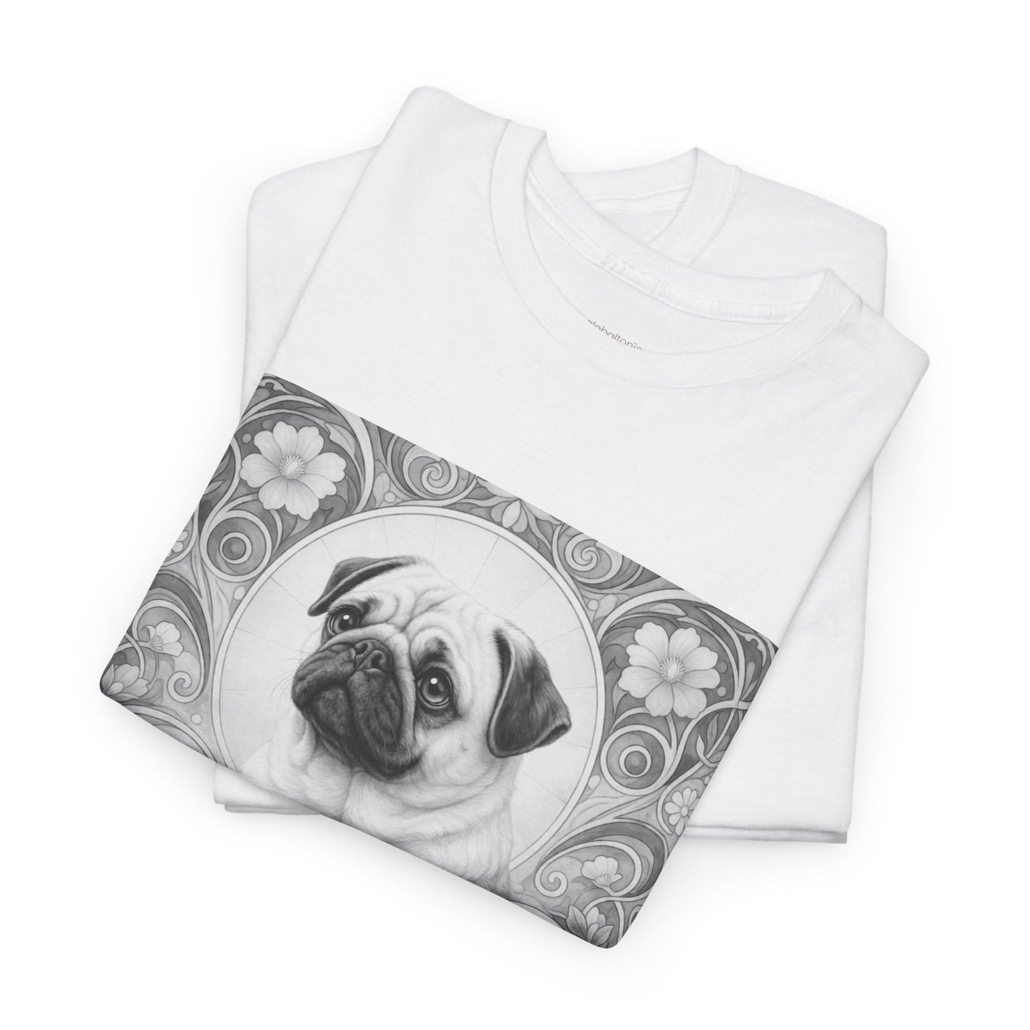 Pug Tan Vintage Unisex Cotton Tee for Dog Lovers (Black & White T-Shirt)