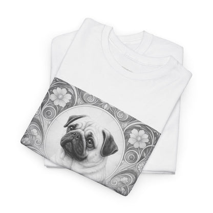 Pug Tan Vintage Unisex Cotton Tee for Dog Lovers (Black & White T-Shirt)