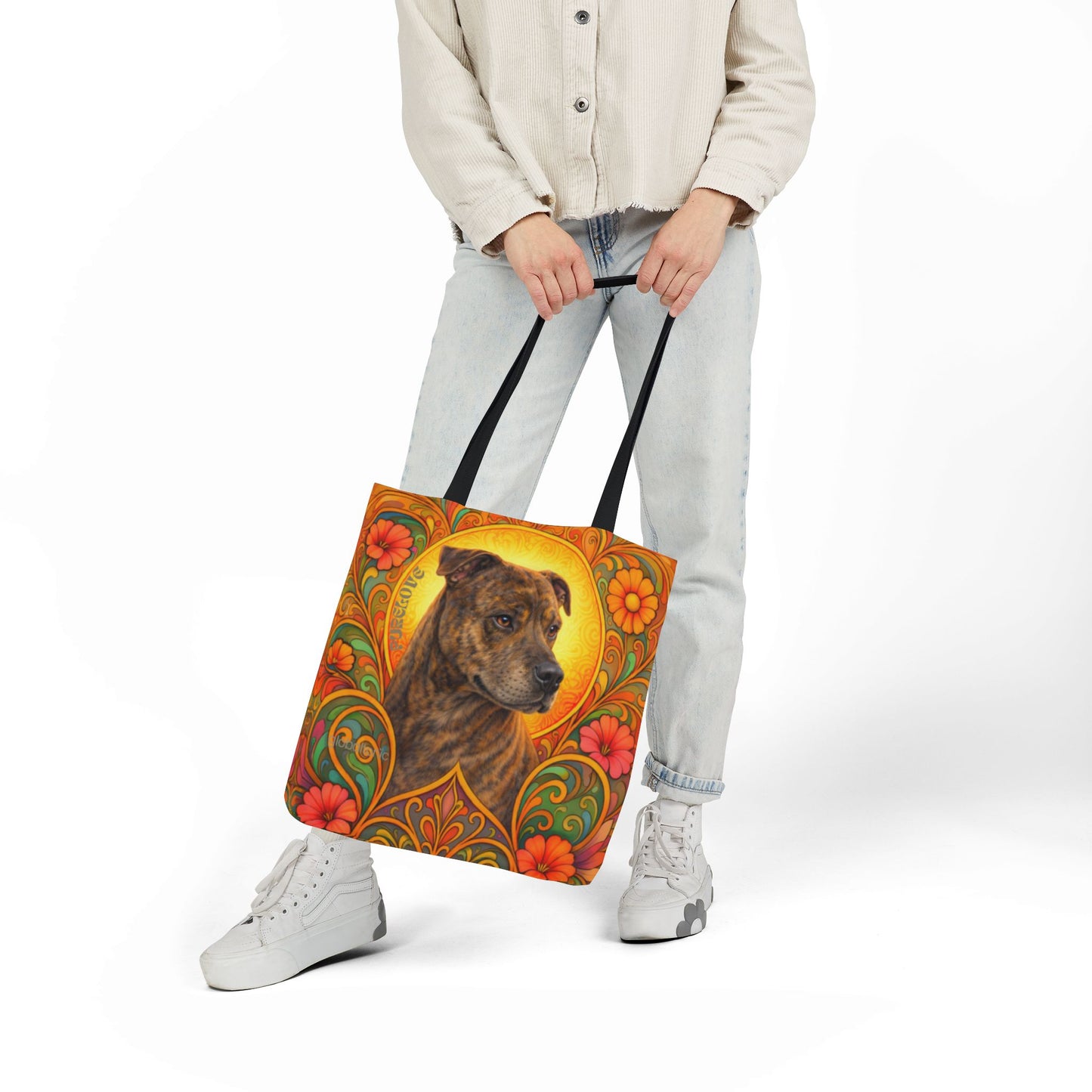 Staffy Brown All-Over Print Canvas Tote Bag – Colourful Artistic Dog Lover Gift