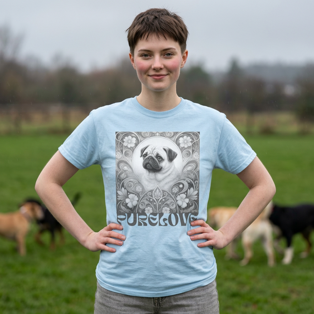 Pug Tan Vintage Unisex Cotton Tee for Dog Lovers (Black & White T-Shirt)