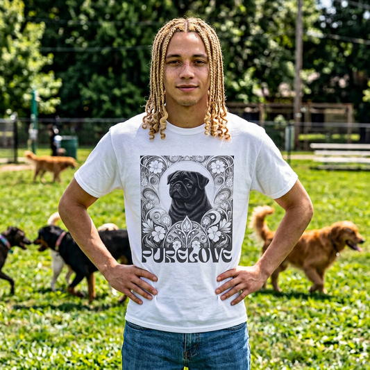 Pug Black Vintage Unisex Cotton Tee for Dog Lovers (Black & White T-Shirt)