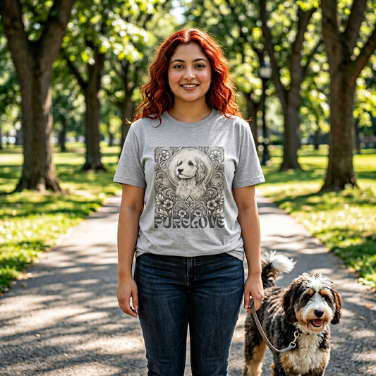 Bordoodle (Borderpoo) Vintage Unisex Cotton Tee for Dog Lovers (Black & White T-Shirt)