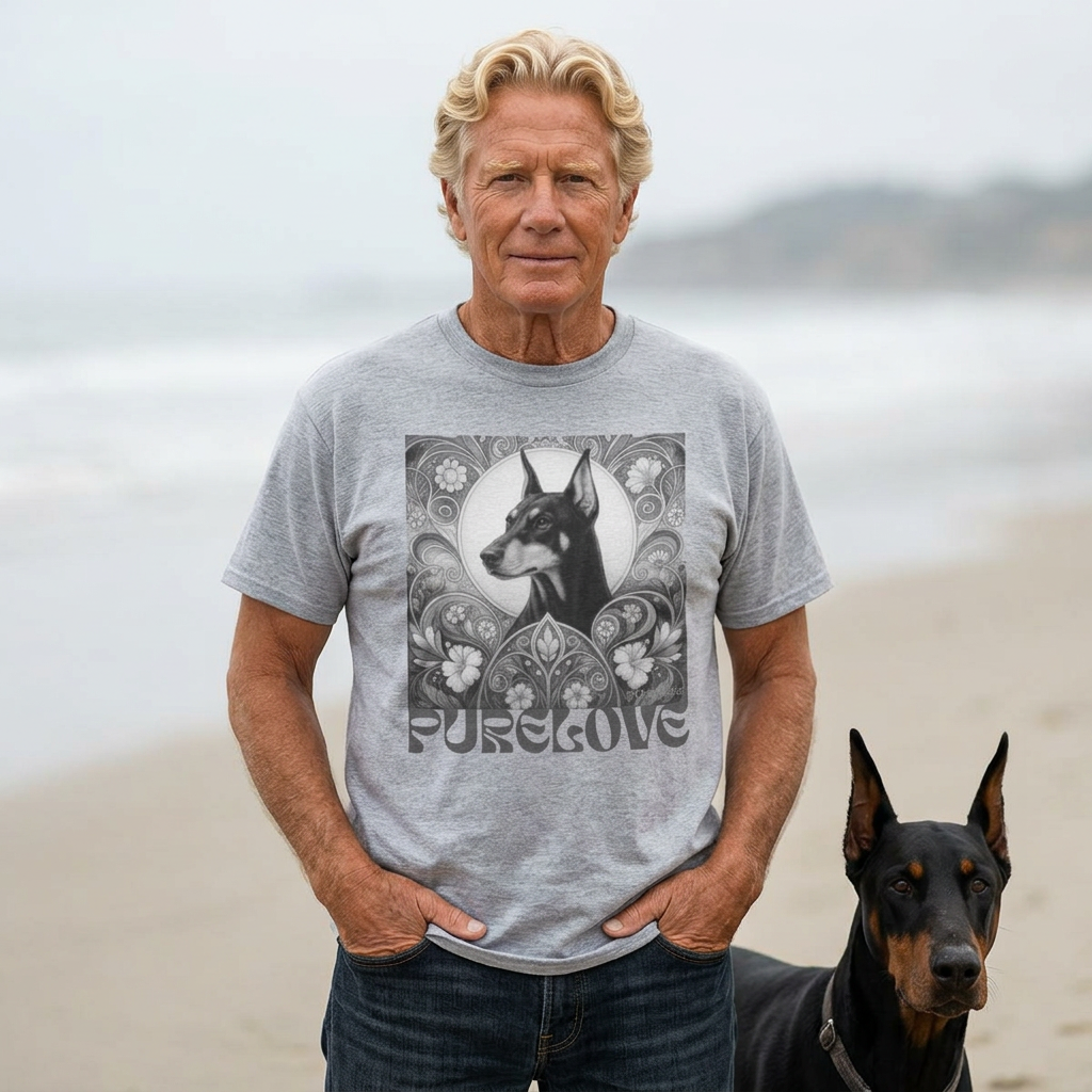 Doberman Vintage Unisex Cotton Tee for Dog Lovers (Black & White)