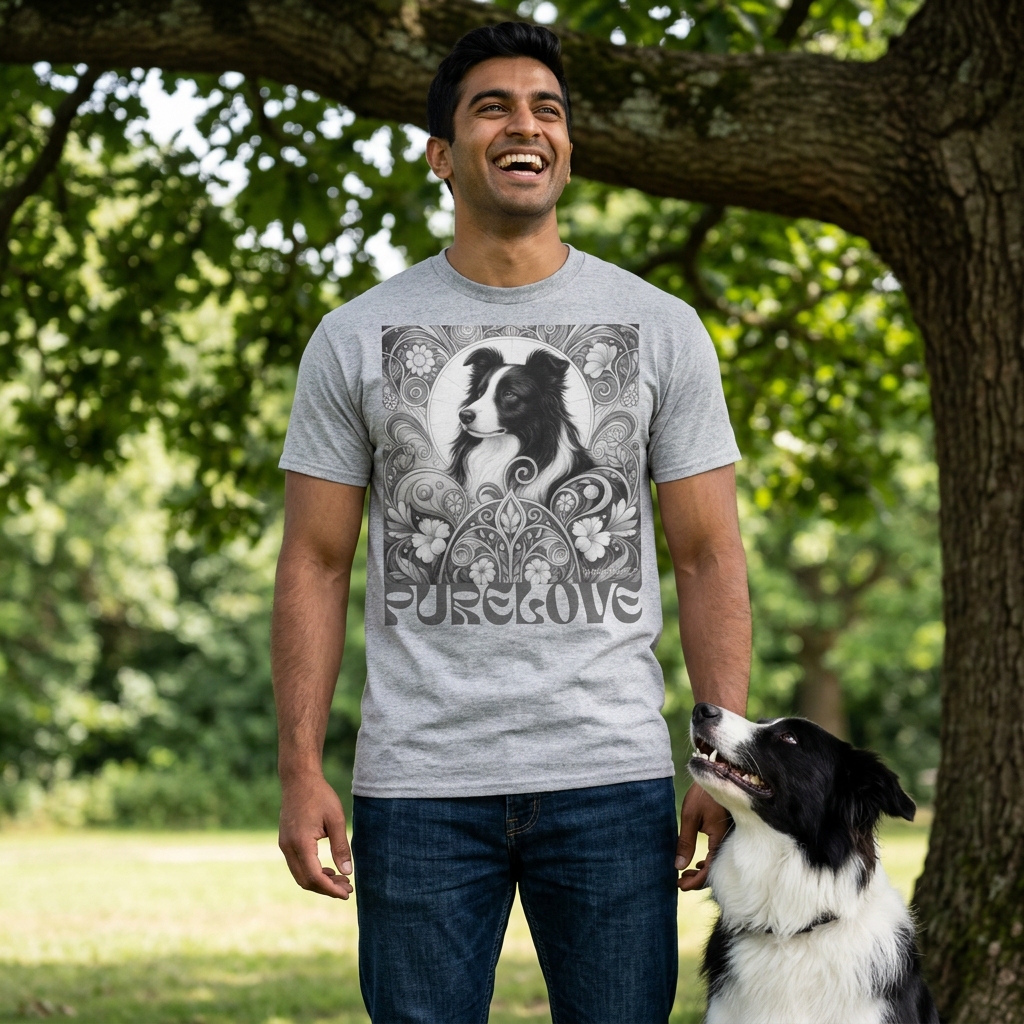 Border Collie Vintage Unisex Cotton Tee for Dog Lovers (Black & White)