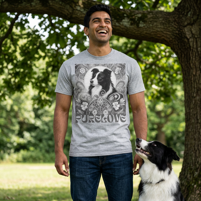 Border Collie Vintage Unisex Cotton Tee for Dog Lovers (Black & White)