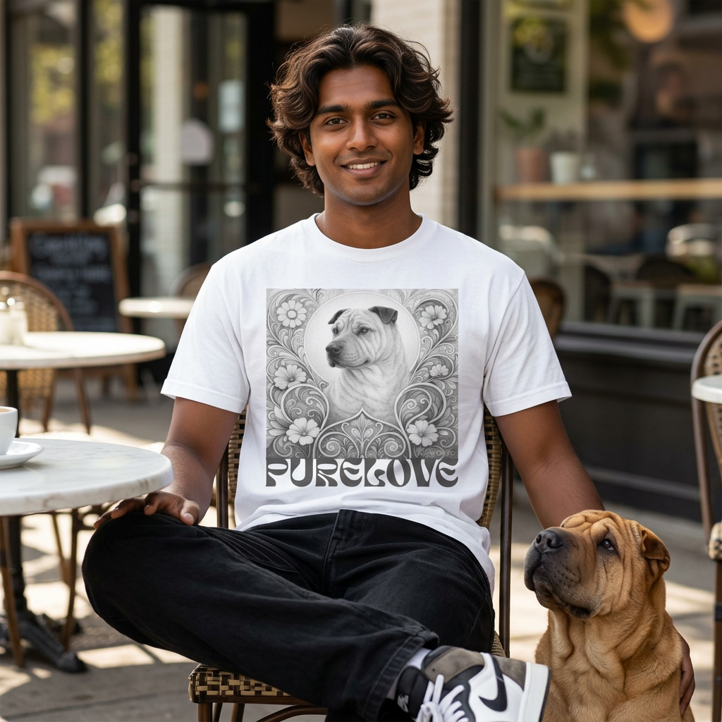 Shar Pei Vintage Graphic T-Shirt – Unisex Cotton Tee for Dog Lovers (Black & White)