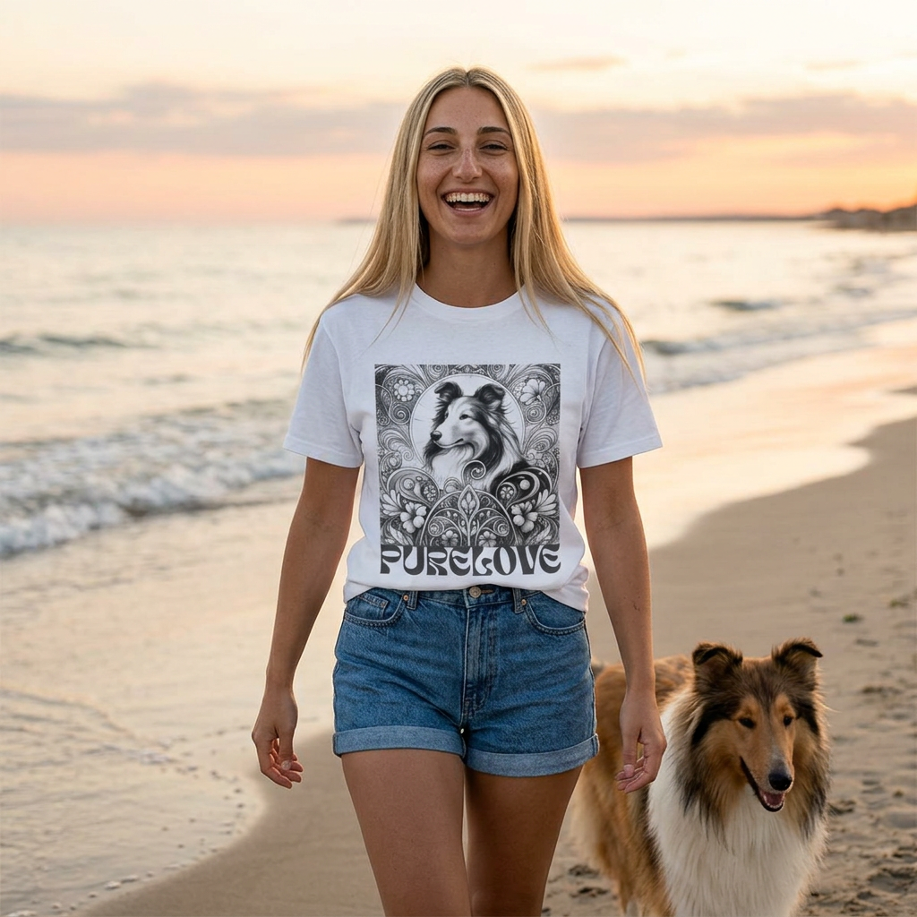 Collie Vintage Unisex Cotton Tee for Dog Lovers (Black & White)