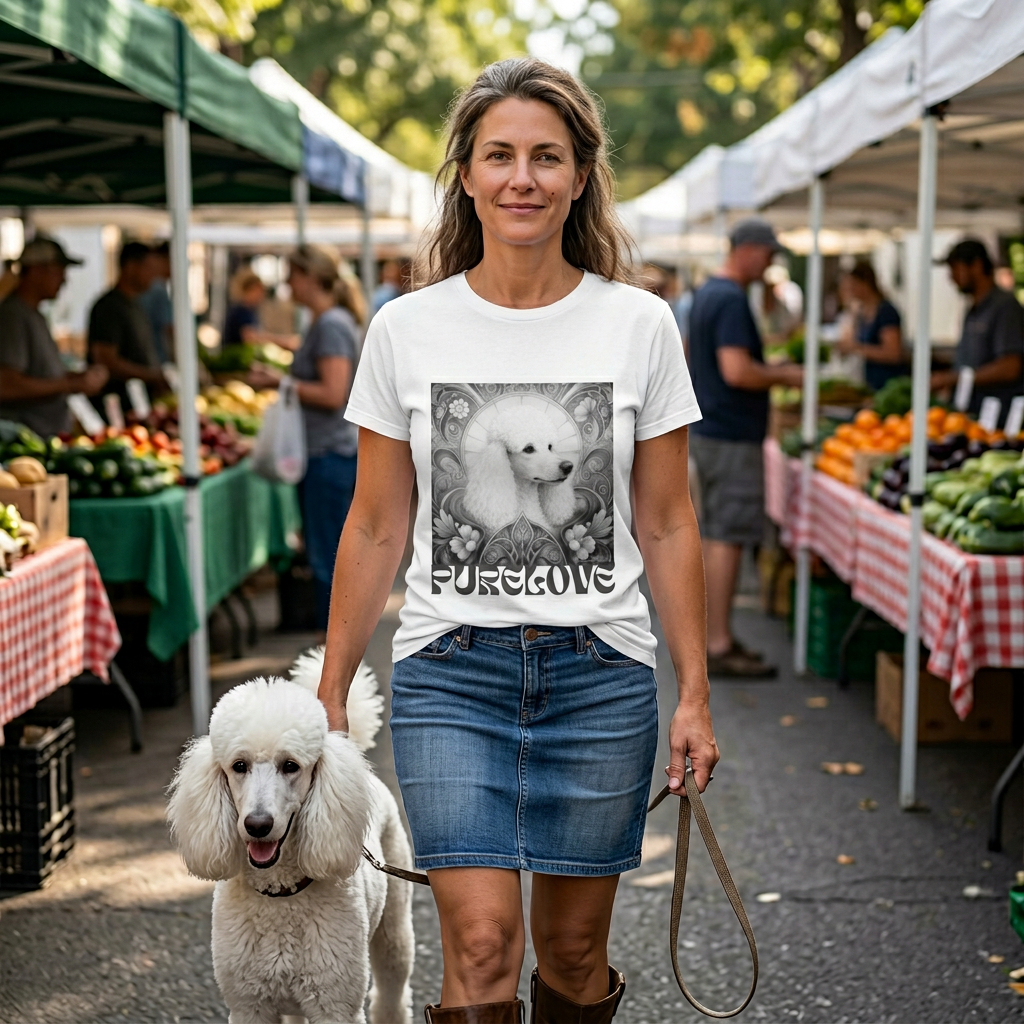 Poodle White Vintage Unisex Cotton Tee for Dog Lovers (Black & White)