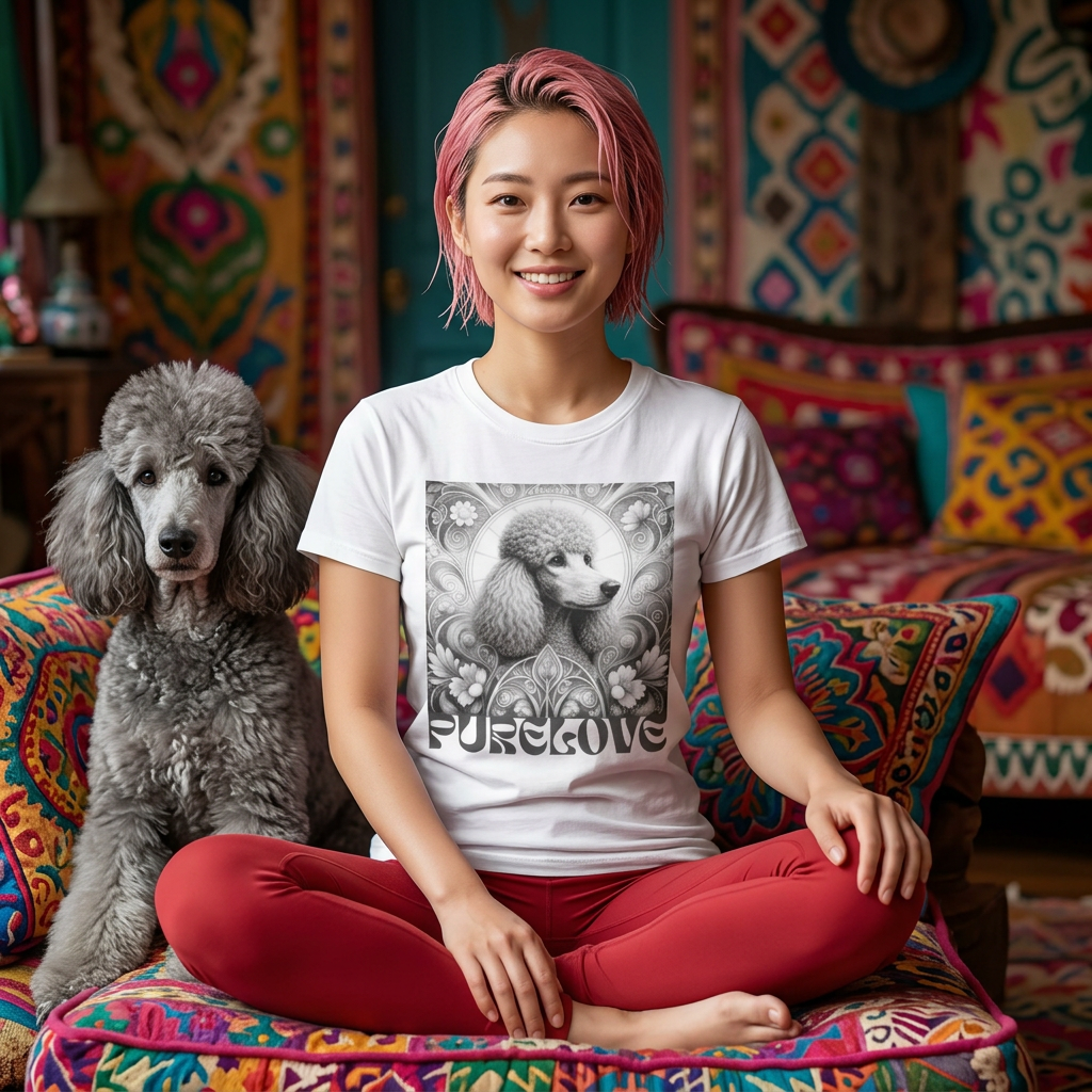 Poodle Grey Vintage Unisex Cotton Tee for Dog Lovers (Black & White)
