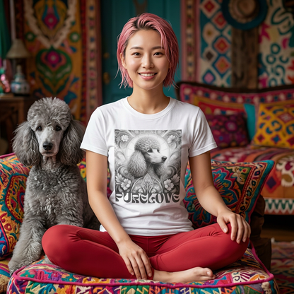 Poodle Grey Vintage Unisex Cotton Tee for Dog Lovers (Black & White)