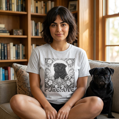 Pug Black Vintage Unisex Cotton Tee for Dog Lovers (Black & White T-Shirt)
