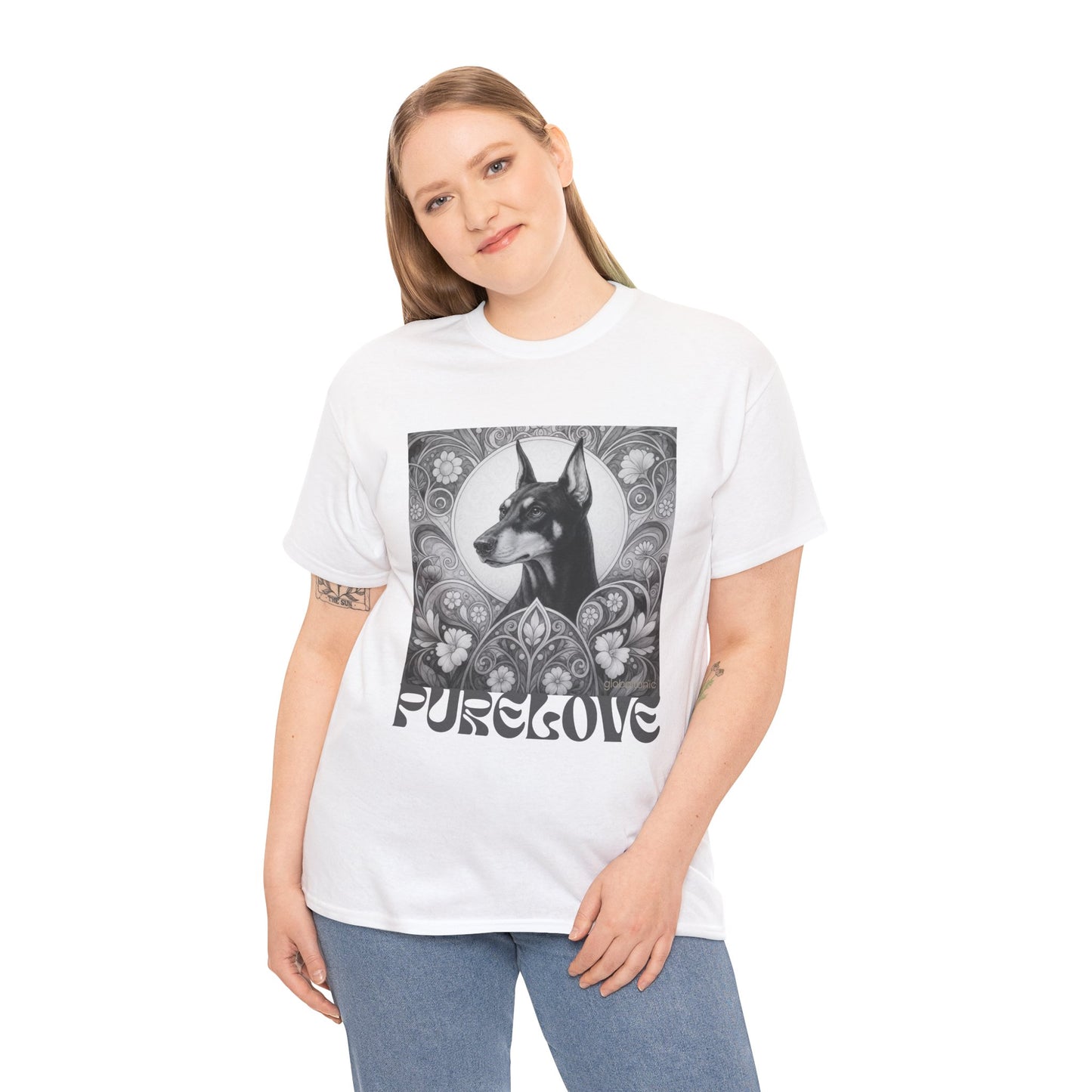 Doberman Vintage Unisex Cotton Tee for Dog Lovers (Black & White)